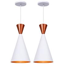 Kit 2 Pendente Lustre Luminária Londres Branco Topo Cobre Kit 2 Pendente Lustre Luminária Londres Branco Topo Cobre