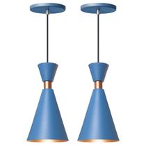 Kit 2 Pendente Lustre Luminária Mini Pequim Azul 24cm