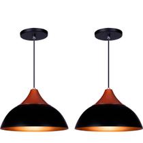 Kit 2 Pendente Lustre Luminária Panama Preto C/Topo Cobre