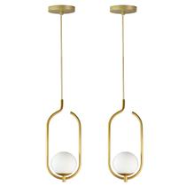 Kit 2 Pendente Lustre On Clip DOURADO globo de vidro BRANCO Kit 2 Pendente Lustre On Clip DOURADO globo de vidro BRANCO