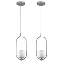 Kit 2 Pendente Lustre On Clip PRATA globo de vidro BRANCO Kit 2 Pendente Lustre On Clip PRATA globo de vidro BRANCO