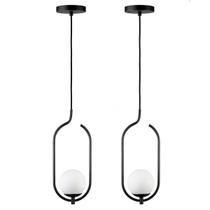 Kit 2 Pendente Lustre On Clip PRETO globo de vidro BRANCO Kit 2 Pendente Lustre On Clip PRETO globo de vidro BRANCO