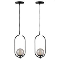 Kit 2 Pendente Lustre On Clip PRETO globo de vidro FUME Kit 2 Pendente Lustre On Clip PRETO globo de vidro FUME