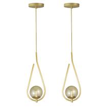 Kit 2 Pendente Lustre On Drop DOURADO globo de vidro AMBAR Kit 2 Pendente Lustre On Drop DOURADO globo de vidro AMBAR