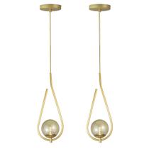 Kit 2 Pendente Lustre On Drop DOURADO globo de vidro AMBAR Kit 2 Pendente Lustre On Drop DOURADO globo de vidro AMBAR