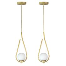 Kit 2 Pendente Lustre On Drop DOURADO globo de vidro BRANCO Kit 2 Pendente Lustre On Drop DOURADO globo de vidro BRANCO
