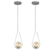 Kit 2 Pendente Lustre On Drop PRATA globo de vidro AMBAR