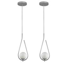 Kit 2 Pendente Lustre On Drop PRATA globo de vidro BRANCO Kit 2 Pendente Lustre On Drop PRATA globo de vidro BRANCO