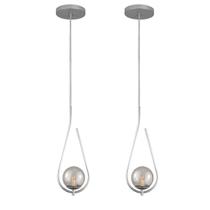 Kit 2 Pendente Lustre On Drop PRATA globo de vidro FUME Kit 2 Pendente Lustre On Drop PRATA globo de vidro FUME