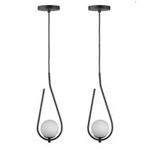 Kit 2 Pendente Lustre On Drop PRETO globo de vidro BRANCO