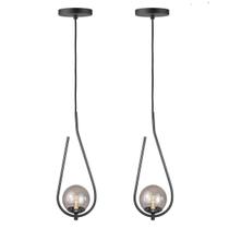 Kit 2 Pendente Lustre On Drop PRETO globo de vidro FUME Kit 2 Pendente Lustre On Drop PRETO globo de vidro FUME