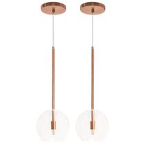 Kit 2 Pendente Lux Cobre Rose Gold Globo Vidro + Led