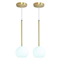 Kit 2 Pendente Lux Dourado Globo Vidro Branco Fosco + Led Kit 2 Pendente Lux Dourado Globo Vidro Branco Fosco + Led