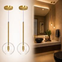 Kit 2 Pendente Lux Dourado Globo Vidro Cristal + Led Kit 2 Pendente Lux Dourado Globo Vidro Cristal + Led