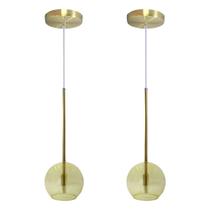Kit 2 Pendente Lux Globo Âmbar Vidro Dourado + Led Kit 2 Pendente Lux Globo Âmbar Vidro Dourado + Led