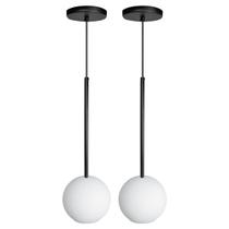 Kit 2 Pendente Lux Preto Globo Vidro Branco + Led Kit 2 Pendente Lux Preto Globo Vidro Branco + Led