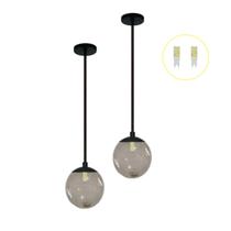 Kit 2 Pendente Preto Bancada Cozinha Cabeceira de Cama + Led