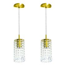 Kit 2 Pendente Redondo Clearcrillic Cristal Acrílico Dourado