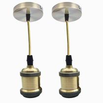 Kit 2 Pendente Soquete Base E27 Lustre Luminária Luxuosa Elegante COR Cromado BRONZE TB0611991