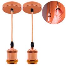 Kit 2 Pendente Soquete Bocal E27 Lustre Luminária Luxuoso Cromado Cor Rose GOLD TB0611991 Kit 2 Pendente Soquete Bocal E27 Lustre Luminária Luxuoso Cromado Cor Rose GOLD TB0611991