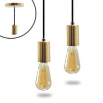 Kit 2 Pendente Soquete Copinho E27 Dourado + Led ST64