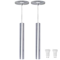 Kit 2 Pendente Tubo Alumínio Escovado 30cm + LED Branco Frio