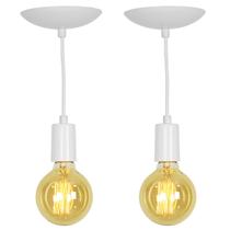 Kit 2 Pendente Tubo Cilindro Alumínio Branco Fio 1.20m
