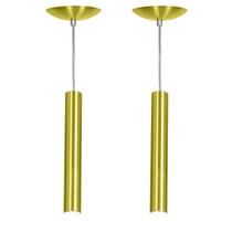 kit 2 Pendente Tubo Cilindro Alumínio Dourado 30Cm + Led 3k