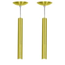 Kit 2 Pendente Tubo Cilindro Alumínio Dourado 40Cm + Led 3k