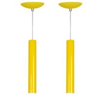 kit 2 Pendente Tubo Cilindro Amarelo 30Cm + Led 6k