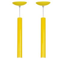 Kit 2 Pendente Tubo Cilindro Amarelo 40Cm + Led 3k