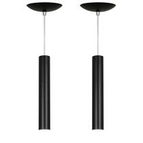 kit 2 Pendente Tubo Cilindro Preto 30Cm + Led 6k