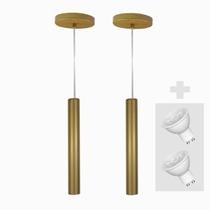 Kit 2 Pendente Tubo Palito 30cm - Ouro + Lâmpada LED 4W