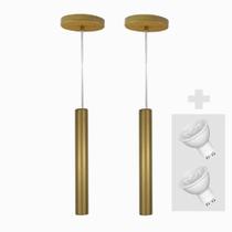 Kit 2 Pendente Tubo Palito 30cm - Ouro + Lampada Led 4w Kit 2 Pendente Tubo Palito 30cm - Ouro + Lampada Led 4w