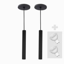 Kit 2 Pendente Tubo Palito 30cm - Preto + Lampada Led 4w