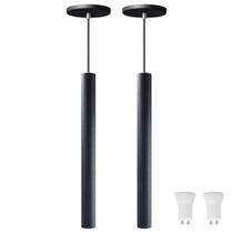 kit 2 Pendente Tubo Preto 40 Cm + Lâmpada LED Branco Frio