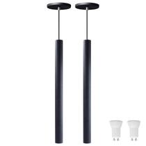 Kit 2 Pendente Tubo Preto 50 Cm Cabo 4m + LED Branco Quente