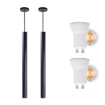 Kit 2 Pendente Tubo Preto 50cm Canopla 6cm LED Branco Frio