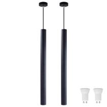 Kit 2 Pendente Tubo Preto 50cm Canopla 6cm LED Branco Neutro