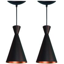 Kit 2 Pendentes Cone Estilo Tom Dixon Preto Fosco/Cobre