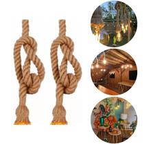 Kit 2 Pendentes Corda Sisal 1m Rústico Premium Retrô com Soquete E27