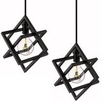 Kit 2 Pendentes Cubo Industrial Luminária De Teto Preto SF