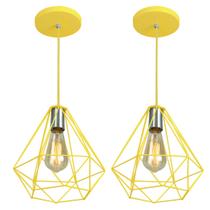 Kit 2 Pendentes Diamante Aramado Grande Amarelo