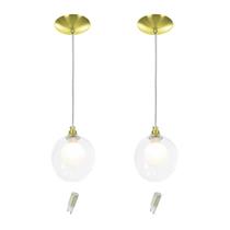 kit 2 Pendentes Harmony Bolinha Dourado + Lampada G9 6000k