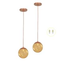 Kit 2 Pendentes Jabuticaba Cobre Bola Globo De Vidro + Led Kit 2 Pendentes Jabuticaba Cobre Bola Globo De Vidro + Led