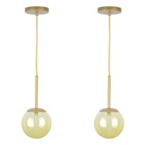 Kit 2 Pendentes Jabuticaba Dourado Globo De Vidro Âmbar Kit 2 Pendentes Jabuticaba Dourado Globo De Vidro Âmbar