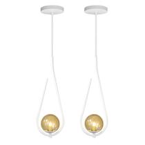 Kit 2 Pendentes Lustre On Drop Branco Globo De Vidro âmbar Kit 2 Pendentes Lustre On Drop Branco Globo De Vidro âmbar