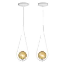 Kit 2 Pendentes Lustre On Drop BRANCO globo de vidro ÂMBAR Kit 2 Pendentes Lustre On Drop BRANCO globo de vidro ÂMBAR