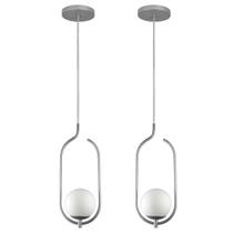 Kit 2 Pendentes Lustres On Clip PRATA globo de vidro BRANCO Kit 2 Pendentes Lustres On Clip PRATA globo de vidro BRANCO