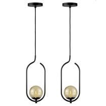 Kit 2 Pendentes Lustres On Clip PRETO globo de vidro AMBAR Kit 2 Pendentes Lustres On Clip PRETO globo de vidro AMBAR